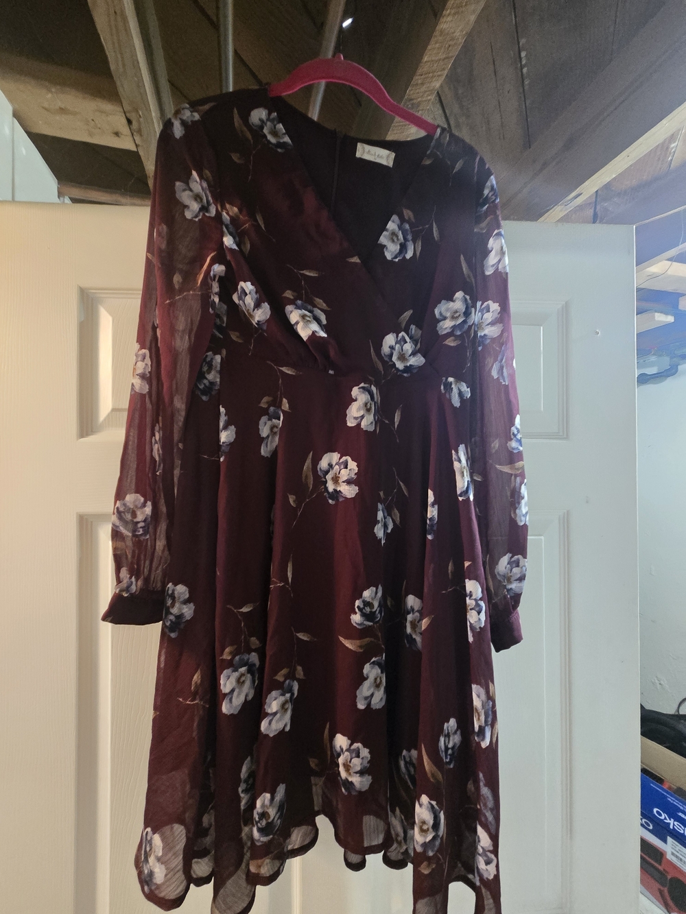 Altar'd State maroon floral long-sleeve dress